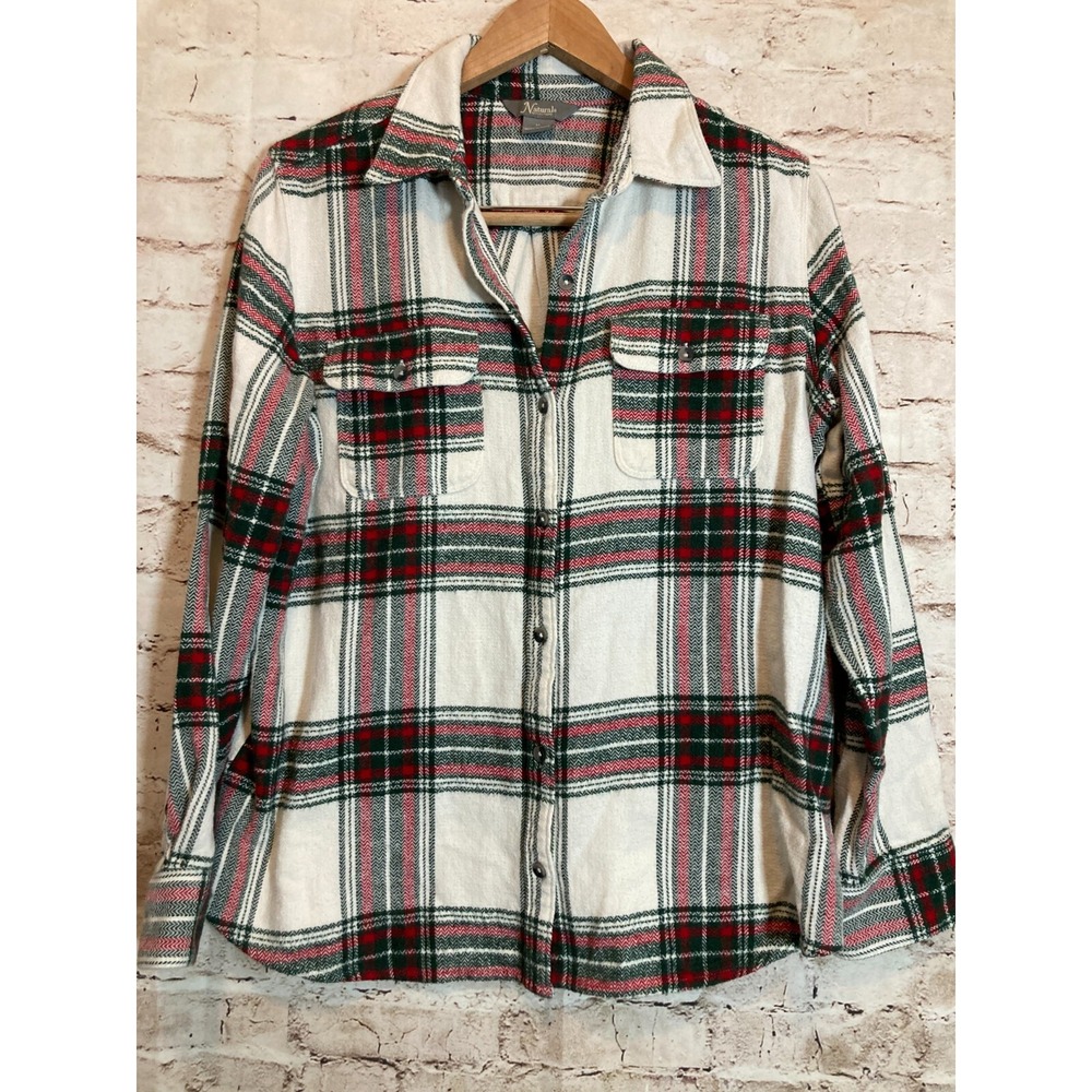 Natural Reflections Shacket Top Womens Medium Red Green Plaid Flannel Pockets